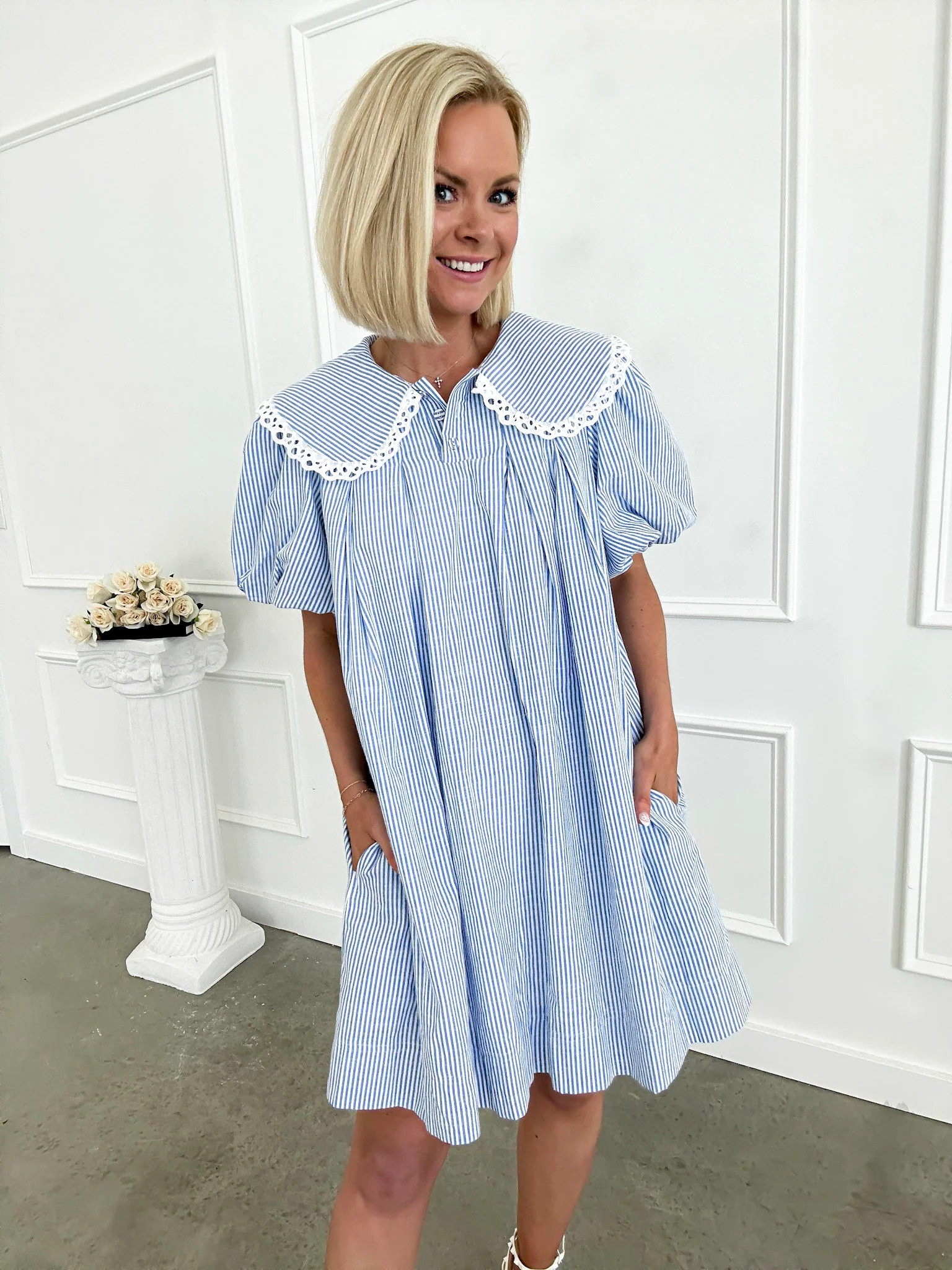 Lovely Lady Blue Lace Collared Dress | Flourish in Frills