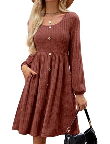 JUSTFASHIONNOW Fall Dresses for Women 2024 Dresses for Women 2024 Casual Fall Outfits Cute Dress Trendy-Caramel-M | Amazon (US)