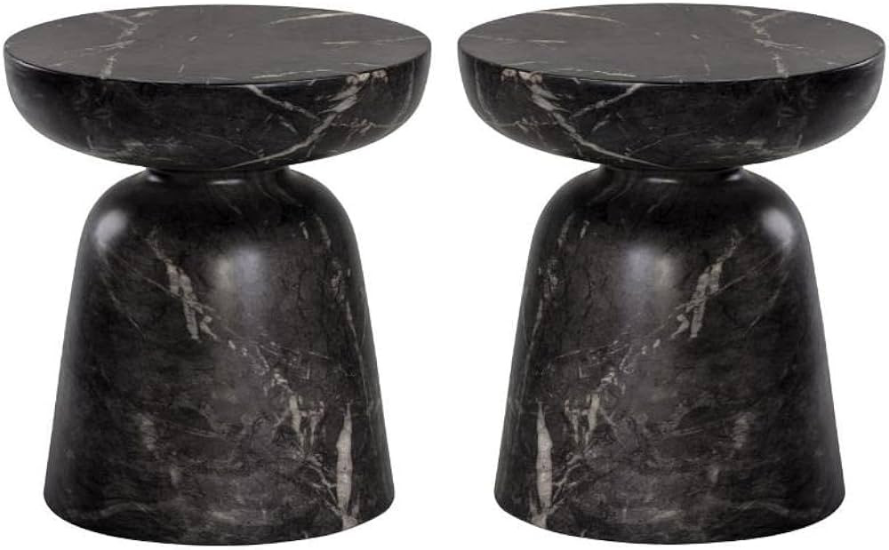 Home Square Lucida 18" Round Shaped Concrete End Table in Black - Set of 2 | Amazon (US)
