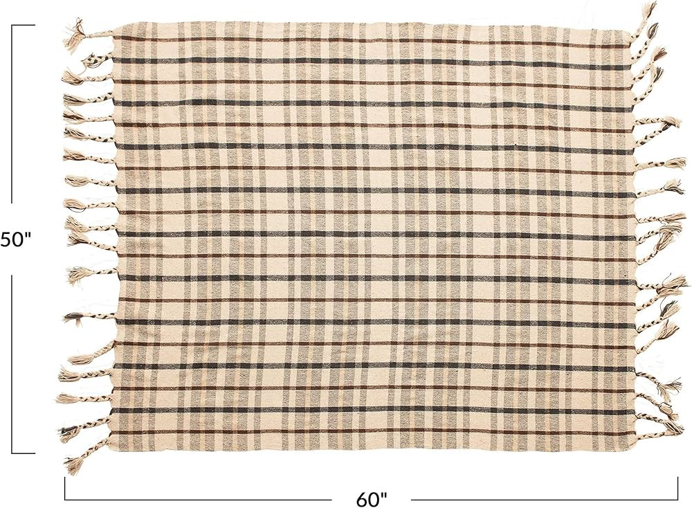 Bloomingville Woven Recycled Cotton Blend Plaid Tassels, Charcoal Color & Brown Throw, Charcoal &... | Amazon (US)