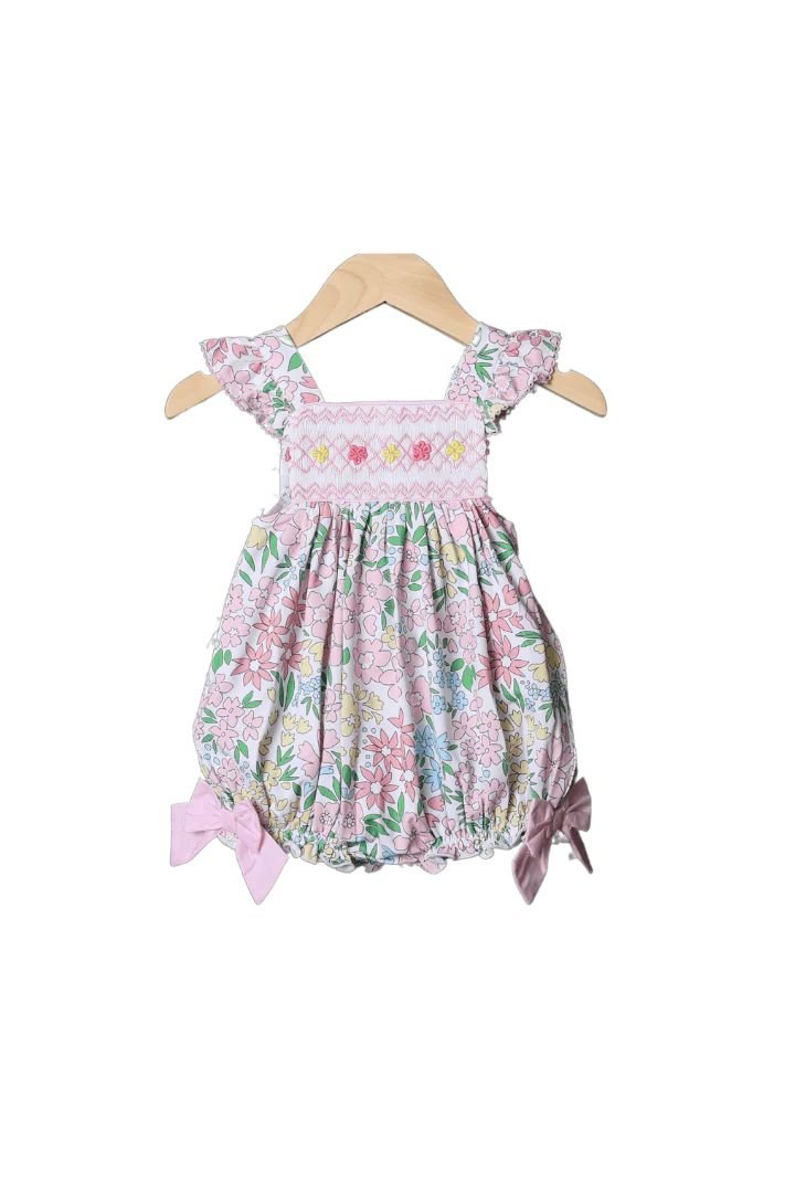 Smocked Heirloom Pink Floral Bubble | The Smocked Flamingo