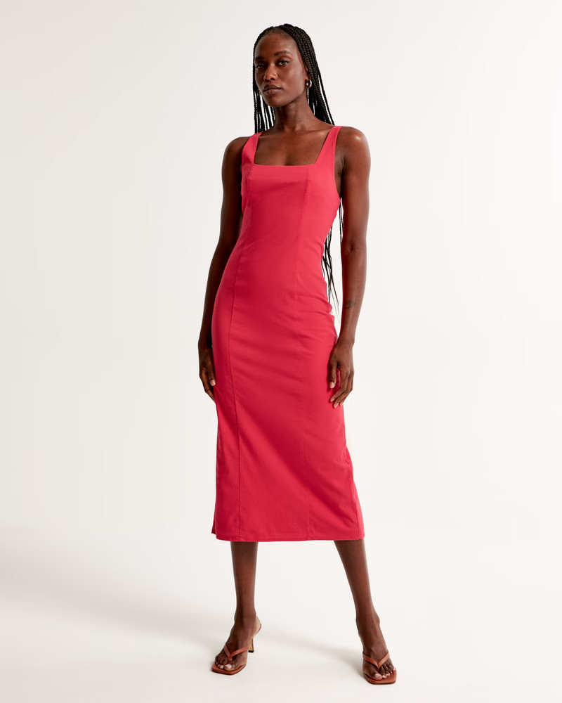 Stretch Cotton Midi Dress | Abercrombie & Fitch (US)