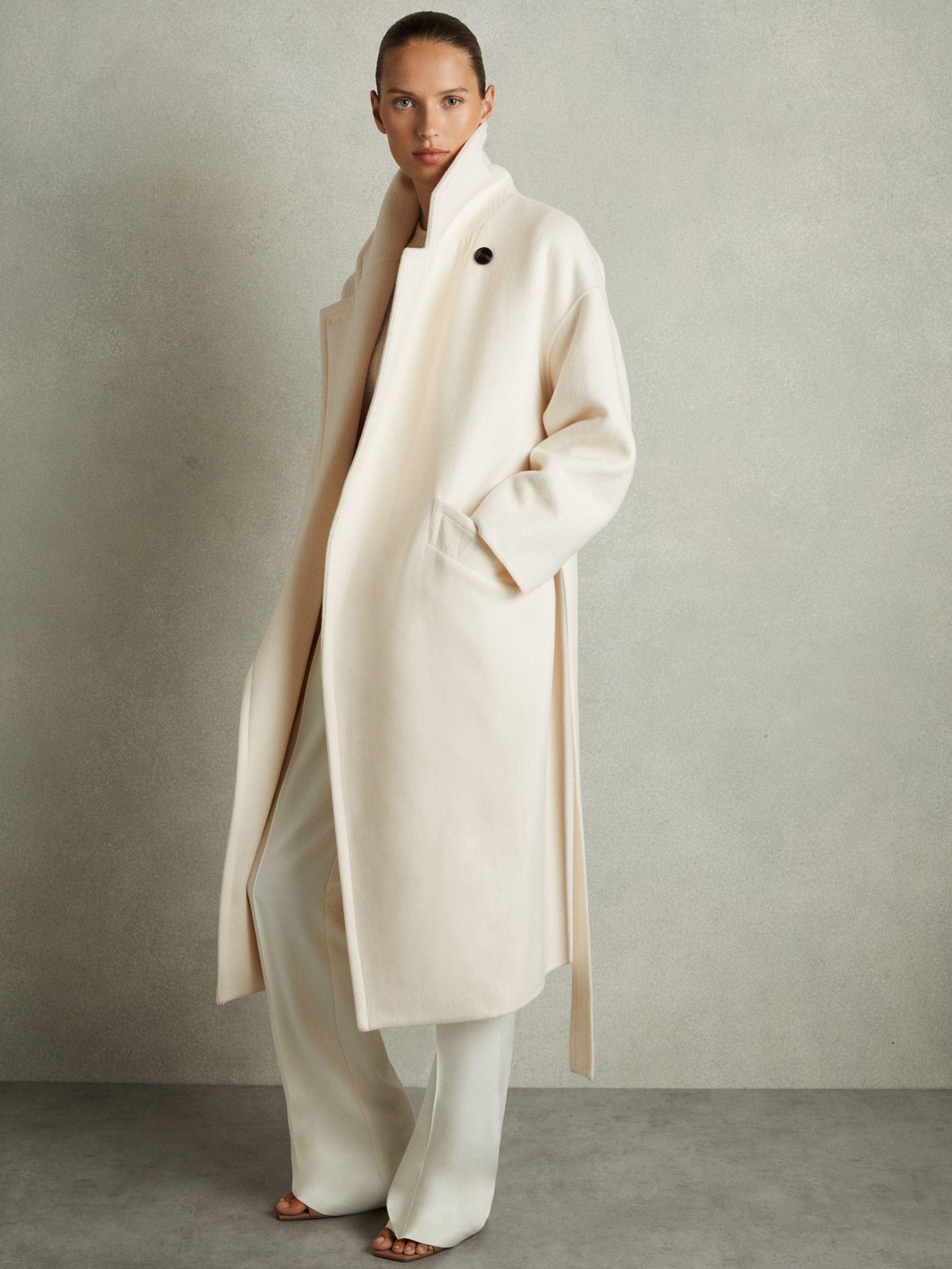 Reiss Wool-Blend Blindseam Coat in Cream - REISS | Reiss UK