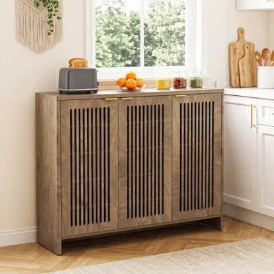 47" Wide Adjustable 5 Tier Sideboard Buffet Cabinet With 3 Louvered Doors, Wood Grain Storage Organizer For Kitchen & Dining Room | Wayfair North America