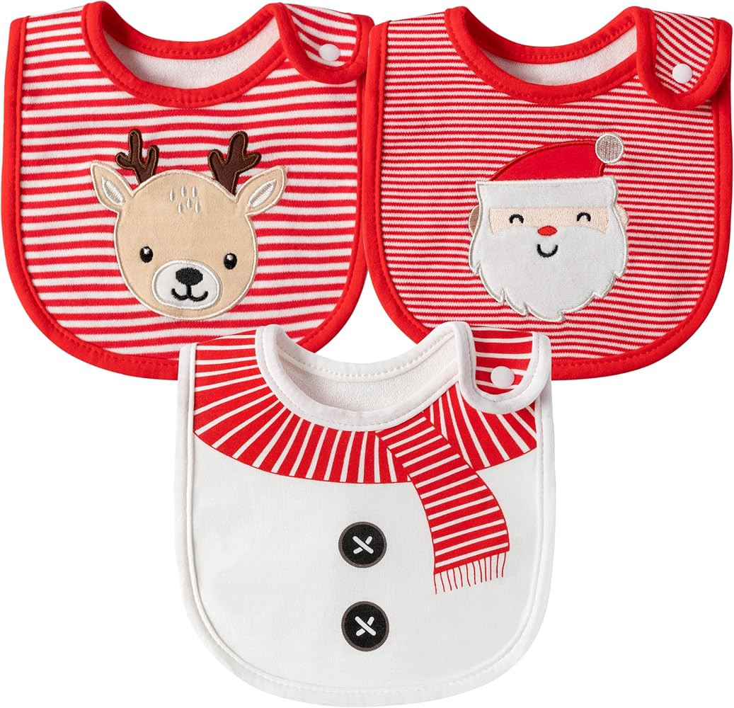 3Pcs Christmas Baby Cotton Bibs with Resin Button Newborn Infant Bibs Christmas Keepsake Baby Gif... | Amazon (US)