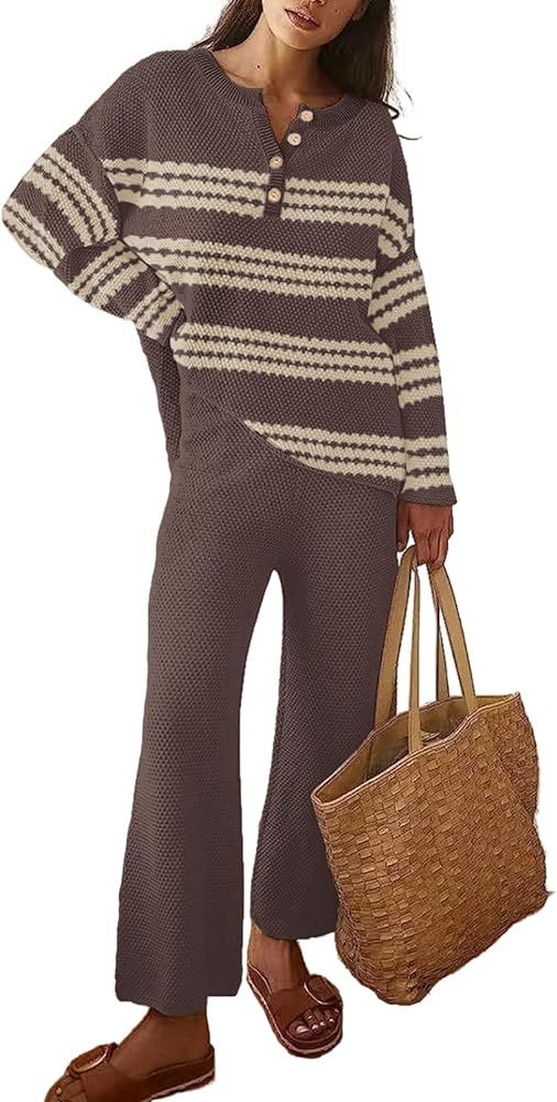 ETCYY NEW Women's Two Piece Trendy Sweater Sets Outfits 2023 Chunky Waffle Knit Lounge Set Pullover  | Amazon (US)