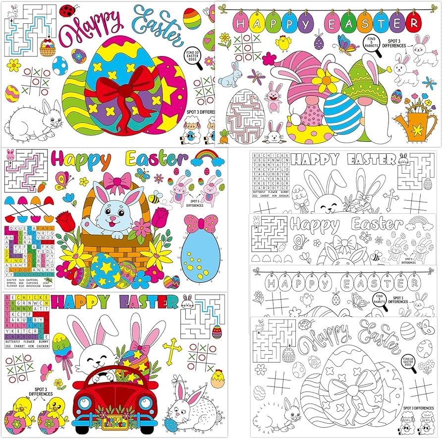 CANIFORTUNE 24 Pack Easter Coloring Placemats for Kids Disposable Easter Egg Bunny Place Mats Cra... | Amazon (US)