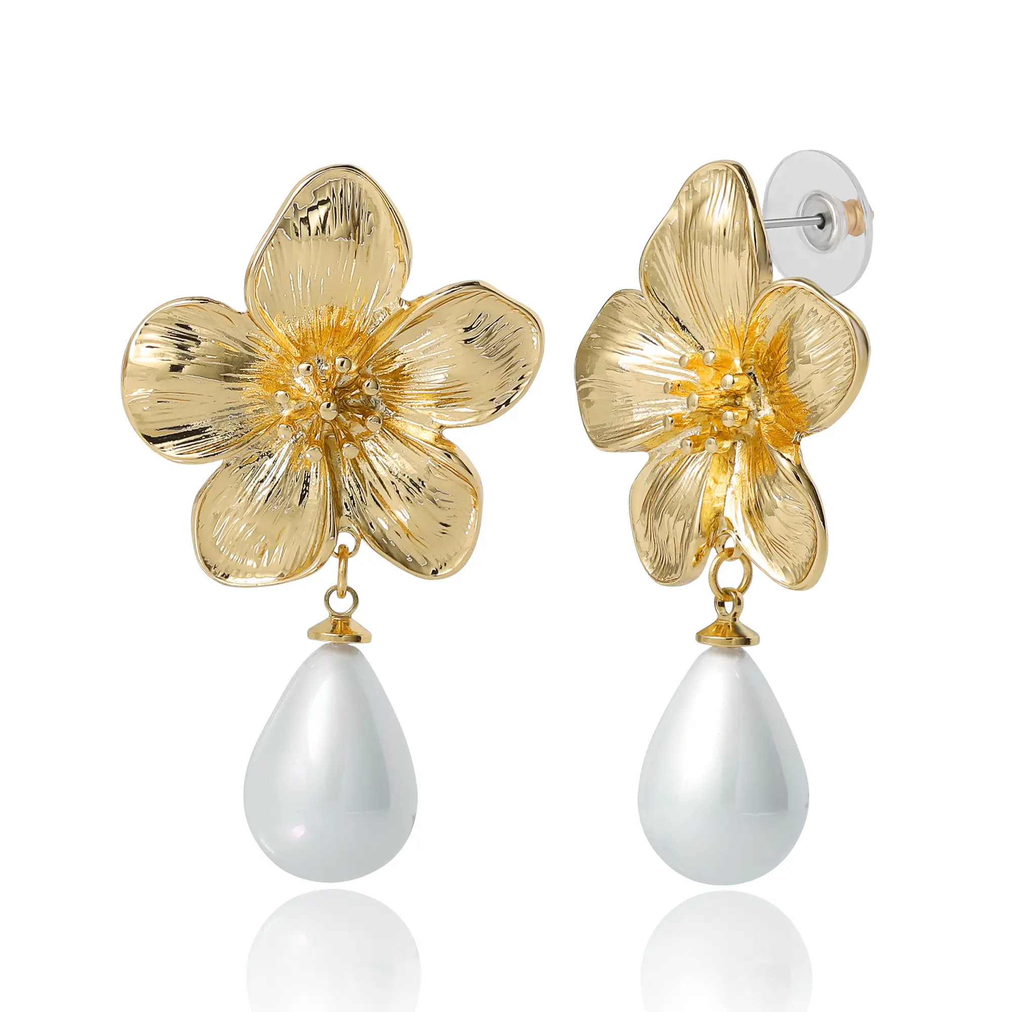 Gold-Tone Flower Earrings with Dangling Faux Pearl, Drop Earrings for Women (Women) | Nordstrom | Nordstrom