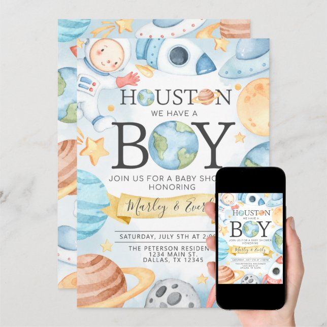 Outer Space Boy Baby Shower Invitation | Zazzle