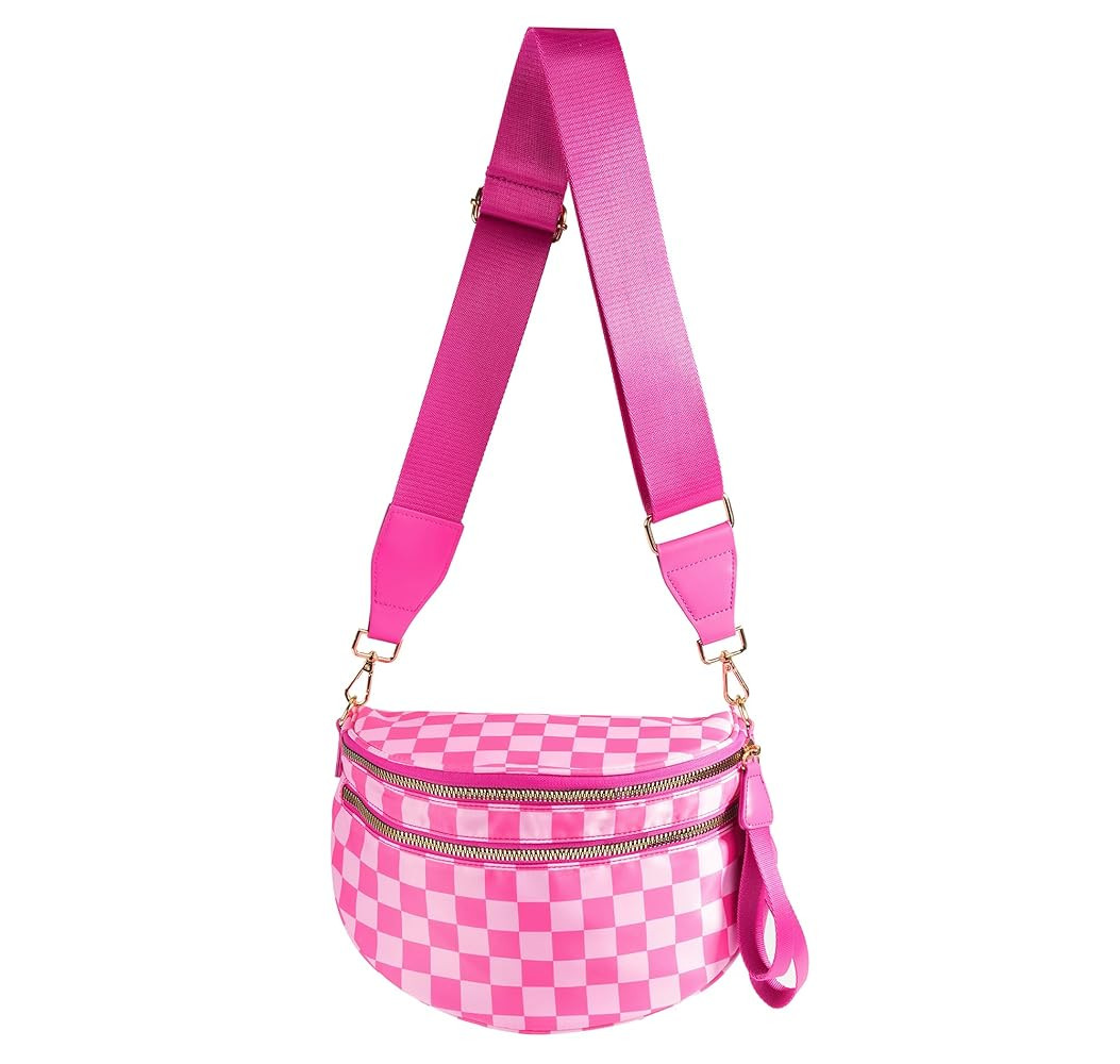 Spacious Checkered Nylon Crossbody Bag Bum Bag Checkered Handbags Wallets for Women | Amazon (US)