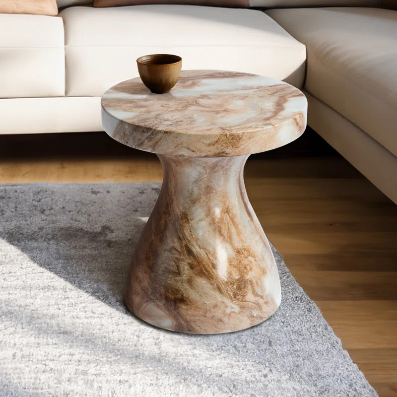 Orren Ellis Monia Marble Effect Stool with Brockway Concrete Industrial End Table for Living Room | Wayfair North America
