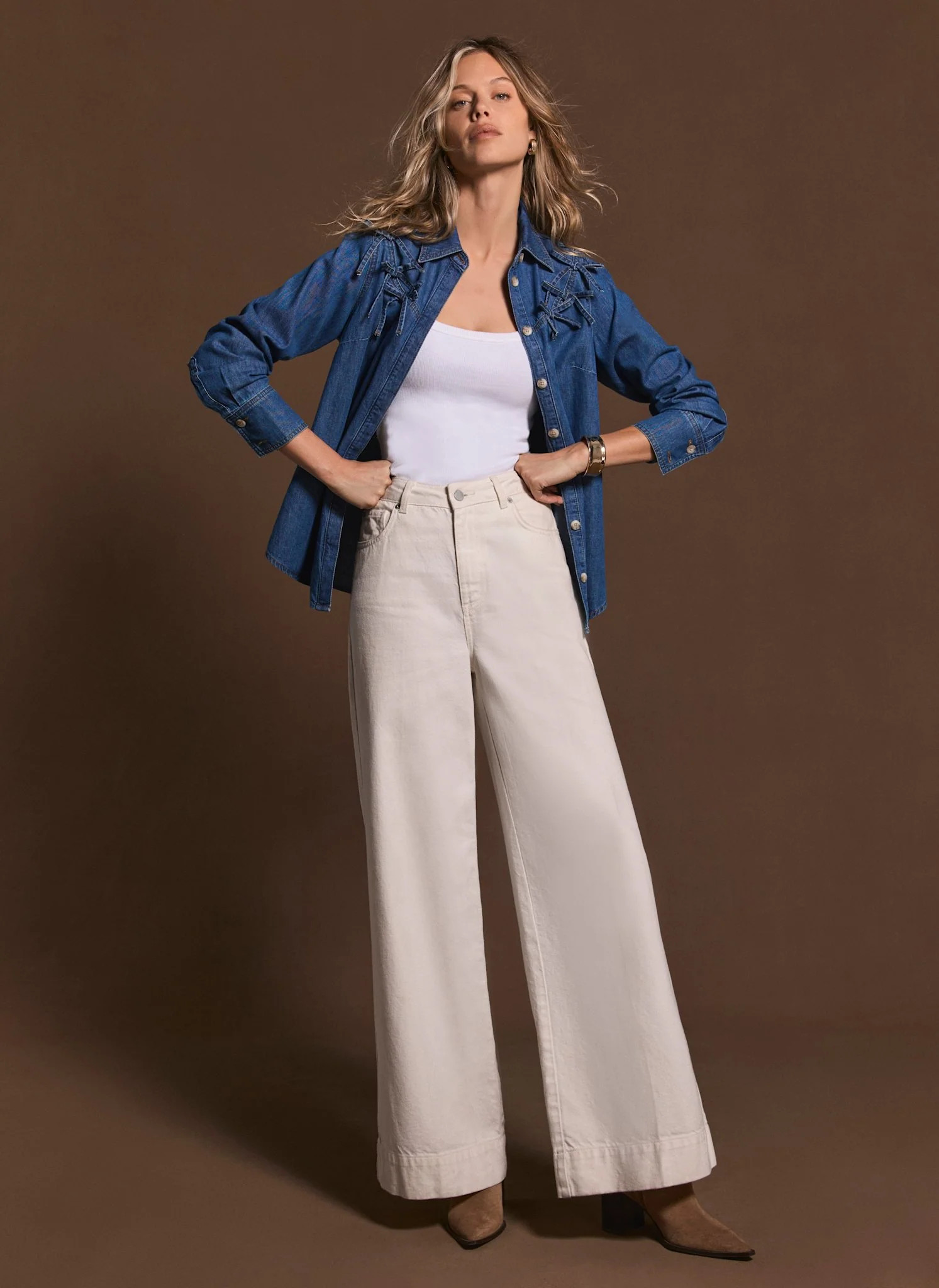 Cream Wide Leg Jeans | Mint Velvet
