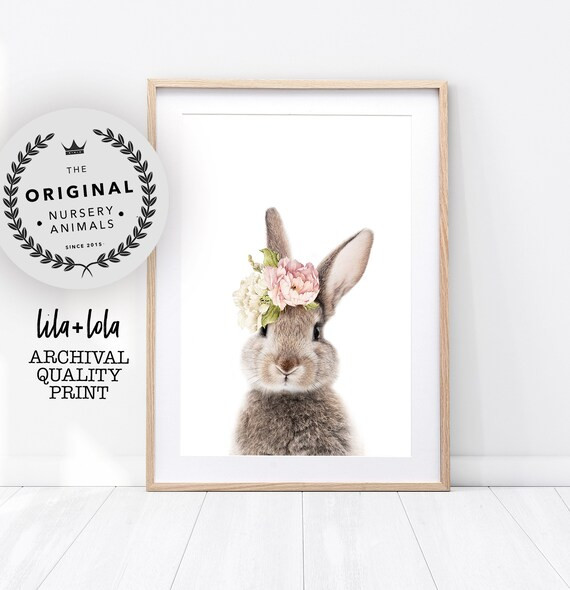 Nursery Wall Art, Girls Bedroom Decor, Bunny Rabbit Print, Animal Prints, Large Wall Art, Waterco... | Etsy (US)