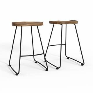 Simpli Home Amberly 19 in Natural/Black 24 in. Saddle Counter Height Stool (Set of 2) AXCAMB24-NB... | The Home Depot