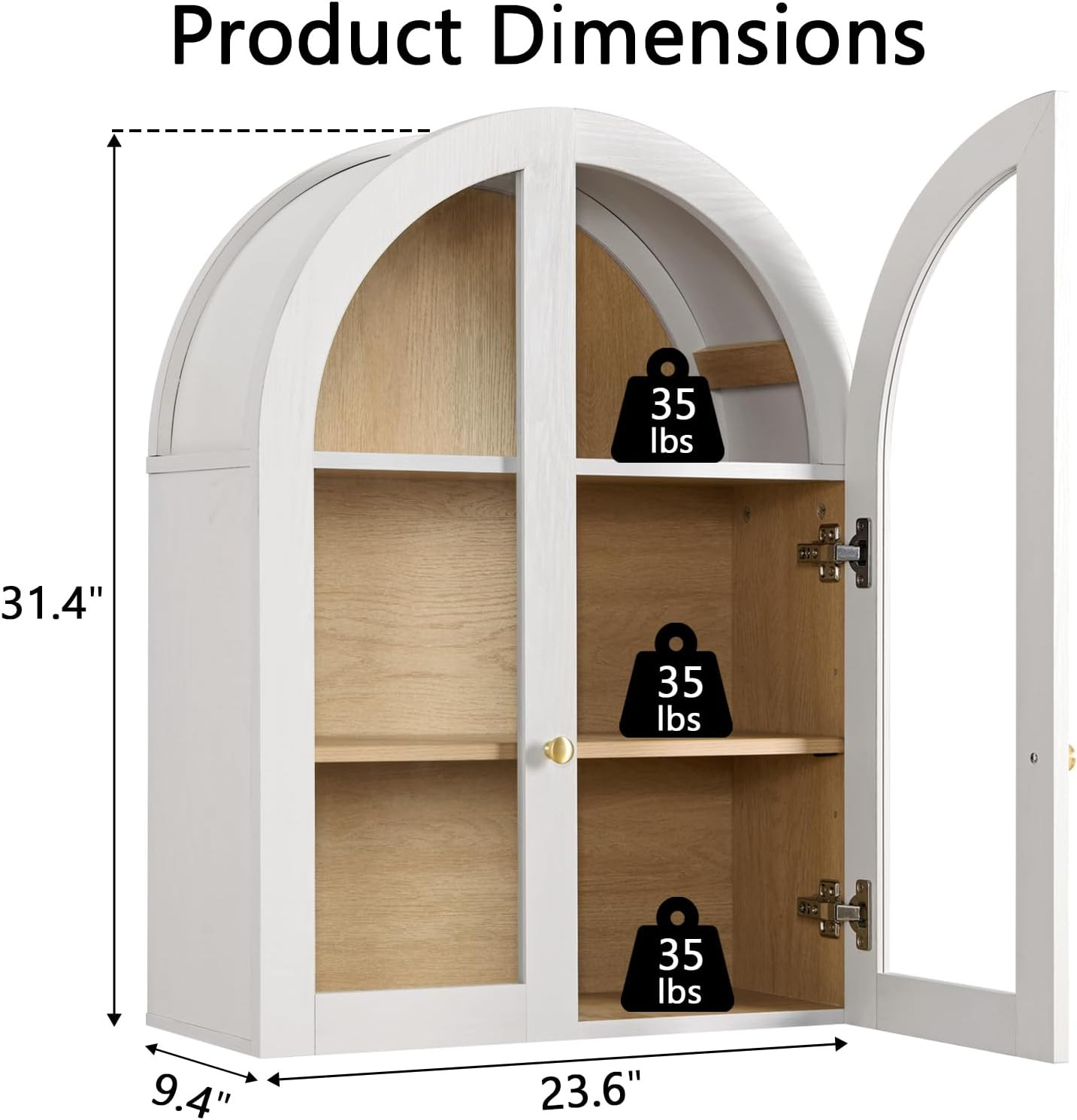 Bathroom Arched Wall Cabinet, 23.5'' Wide Medicine Cabinet, Bathroom Cabinet Wall Mount with Glass Doors & Adjustable Shelves, Over The Toilet Storage Cabinet for Laundry Room, Bedroom,Kitchen, White | Amazon (US)