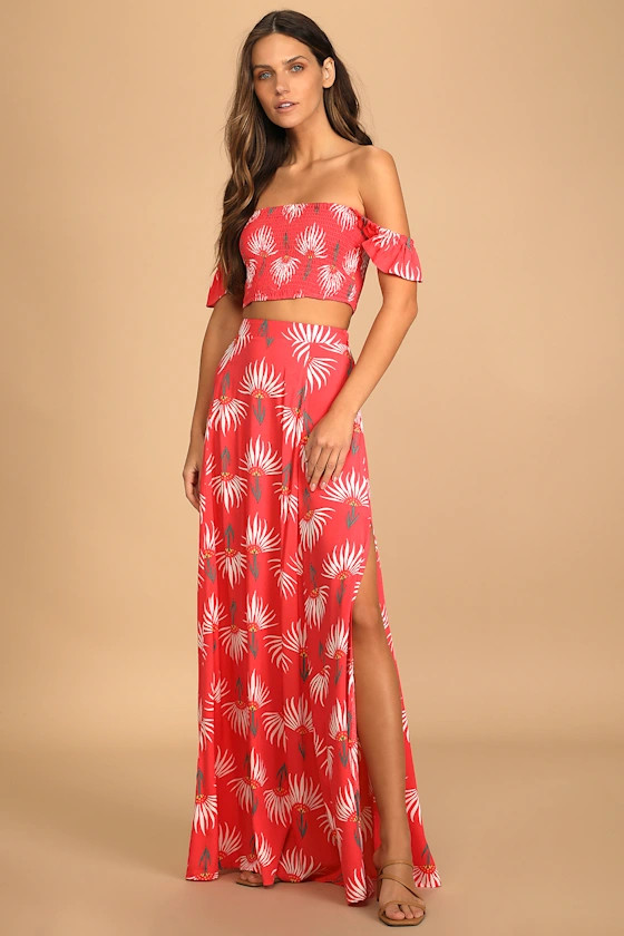 Trancoso Coral Floral Print Two-Piece Maxi Dress | Lulus