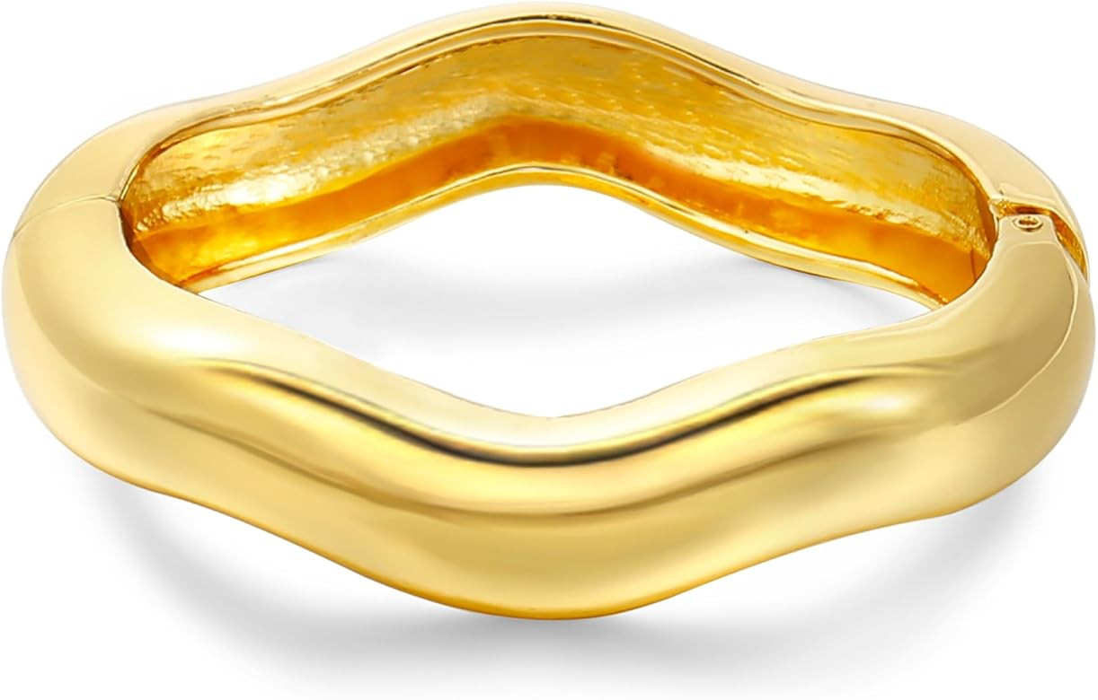 Gold Bangle Bracelets For Women Twisted Statement Thick Gold Plated Bangle Irregular Shaped Elega... | Amazon (US)