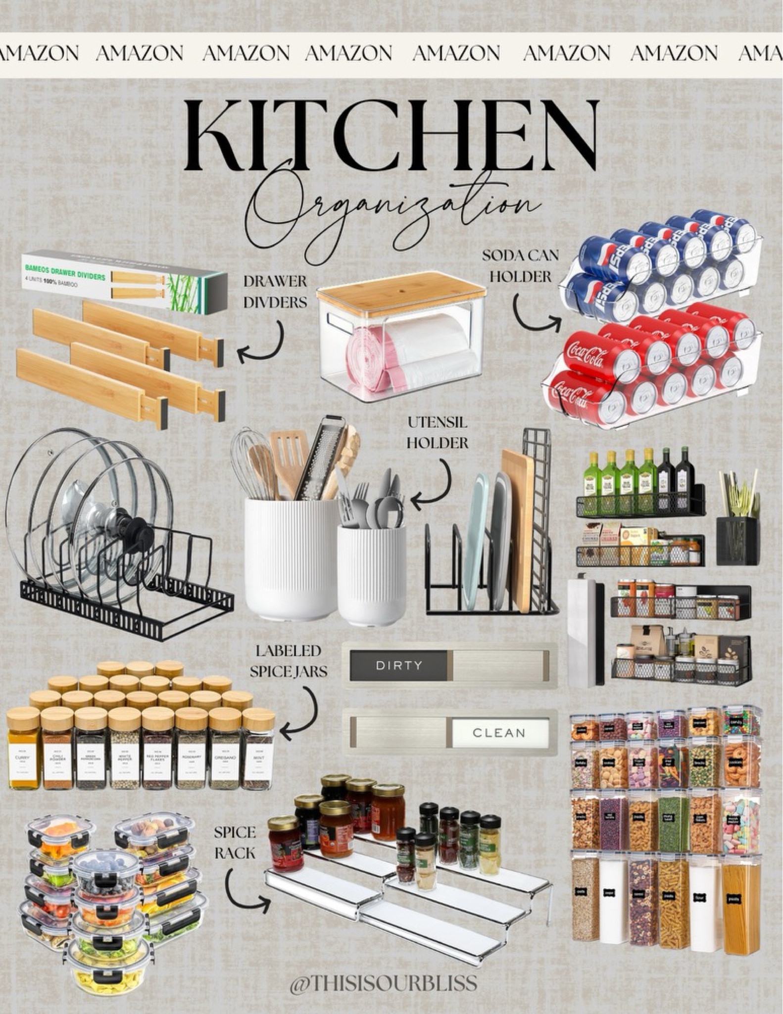 ✨ Transform your kitchen into an organized haven! These Amazon finds are perfect for keeping everything tidy and easy to find. From labeled spice jars to soda can holders, I've got your organization goals covered. 🏡 Shop all these must-haves now! #KitchenOrganization 

#LTKHome