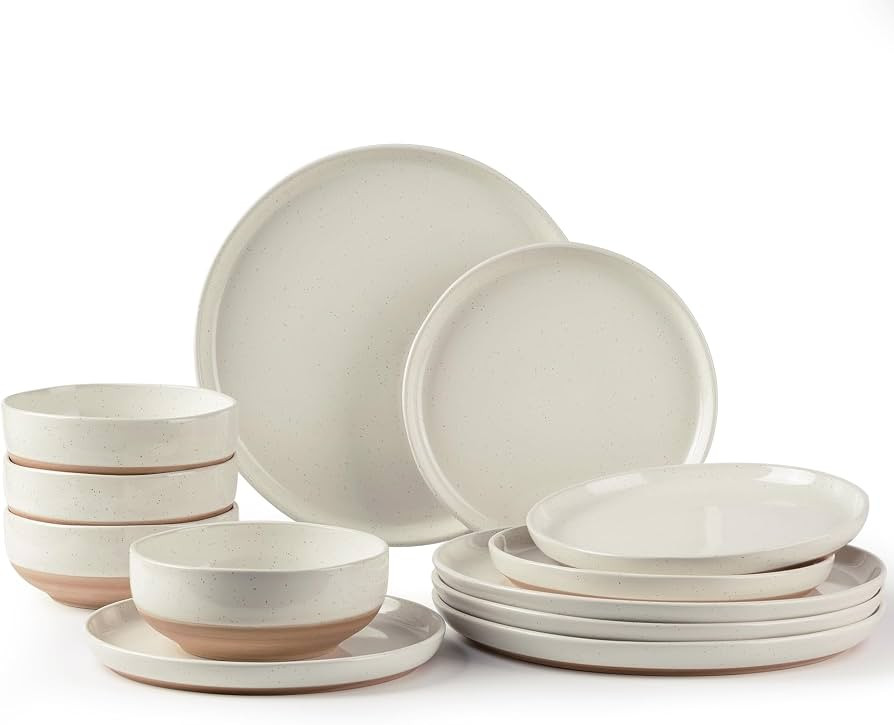 AmorArc Ceramic Dinnerware Sets for 4, 12 Pieces Handpainted Plates and Bowls Set with Rustic Ter... | Amazon (US)