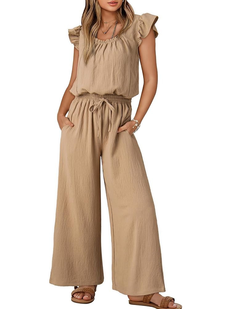 Dokotoo Jumpsuits for Women 2025 Summer Ruffle Sleeves Square Neck Rompers Drawstring Overalls wi... | Amazon (US)