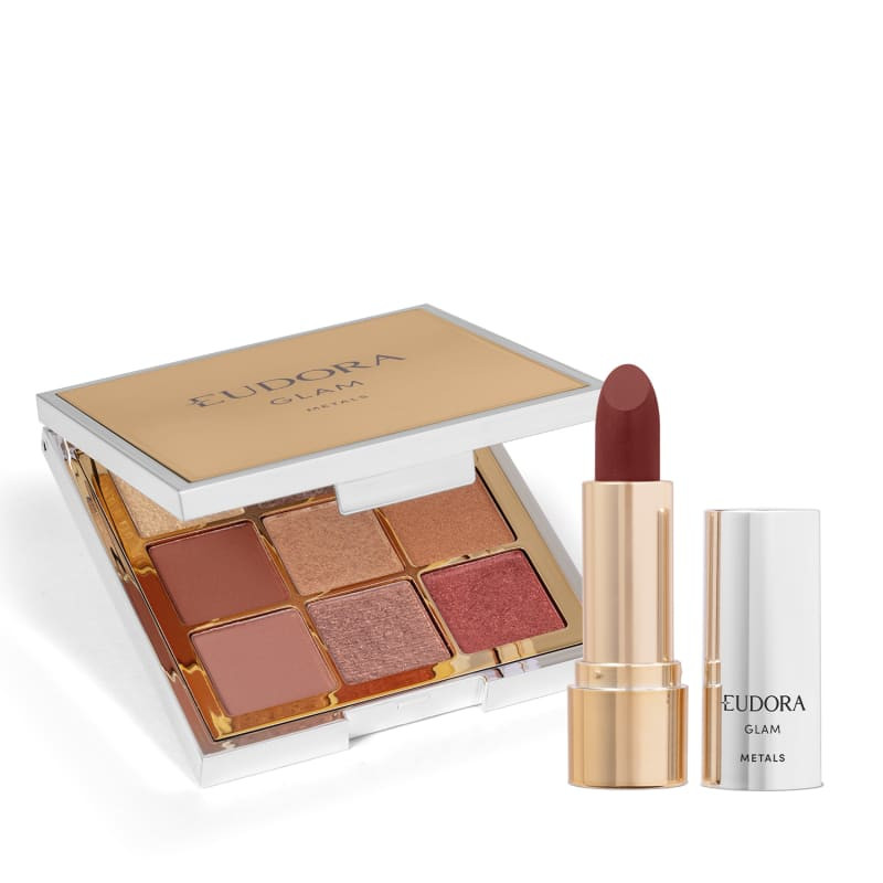 Combo Eudora GLAM Metals: Paleta de Sombra 5,8g + Batom Nude Nobre 3,6g |Eudora | Eudora (BR)