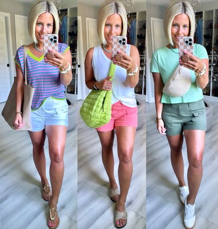 Say hello to your new favorite shorts!!!!! I grabbed these in 4 colors and they are seriously the most comfy shorts ever!!!!!
⬇️⬇️⬇️
Shorts TTS 
Striped top and white size small
Green tee sized up to medium 
Flip flops sized up 1/2 size
Slides sized up an entire size
Sneakers TTS

#LTKFindsUnder50 #LTKSeasonal #LTKStyleTip