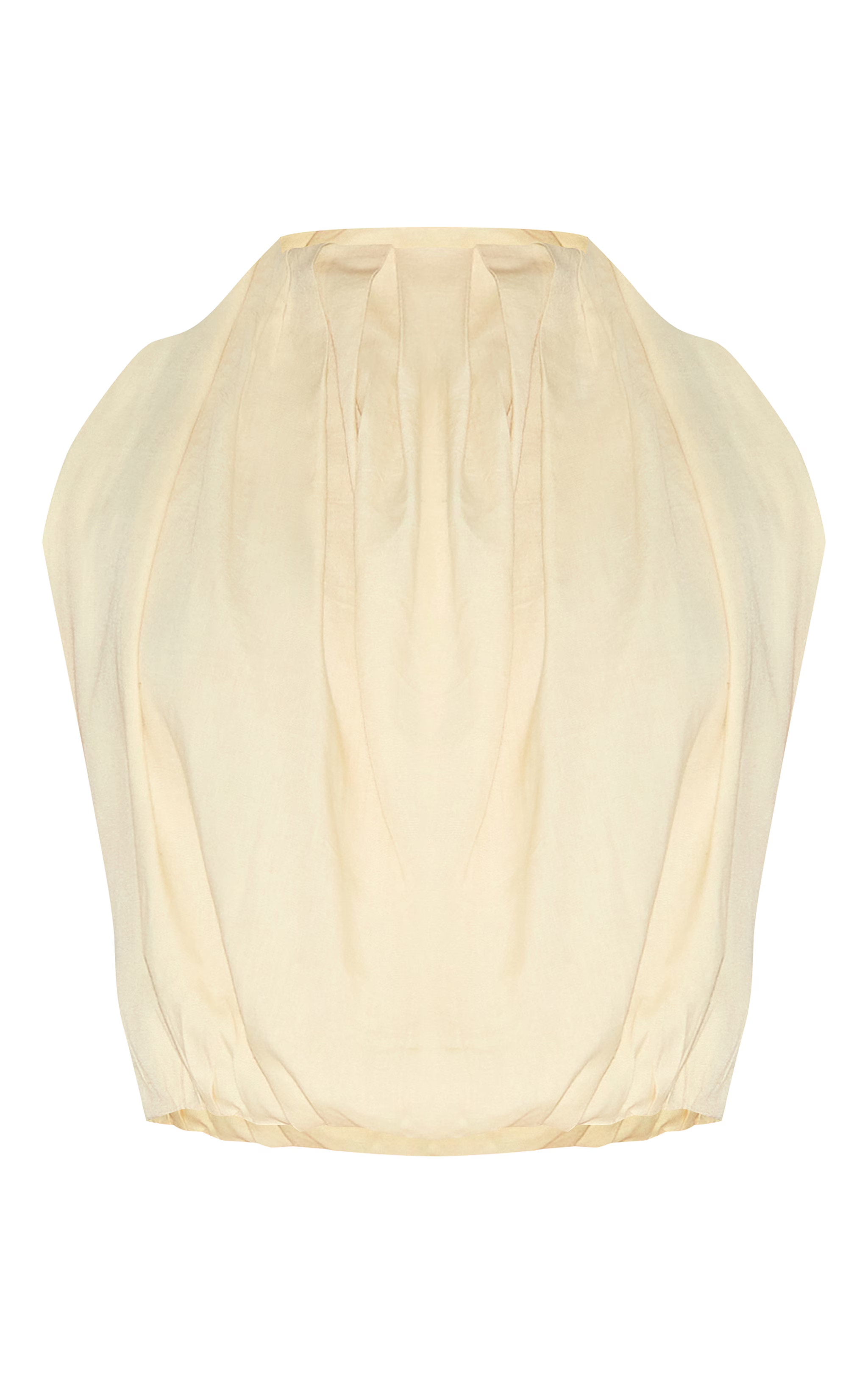 Lemon Linen Blend Highneck Backless Puffball Top | PrettyLittleThing US