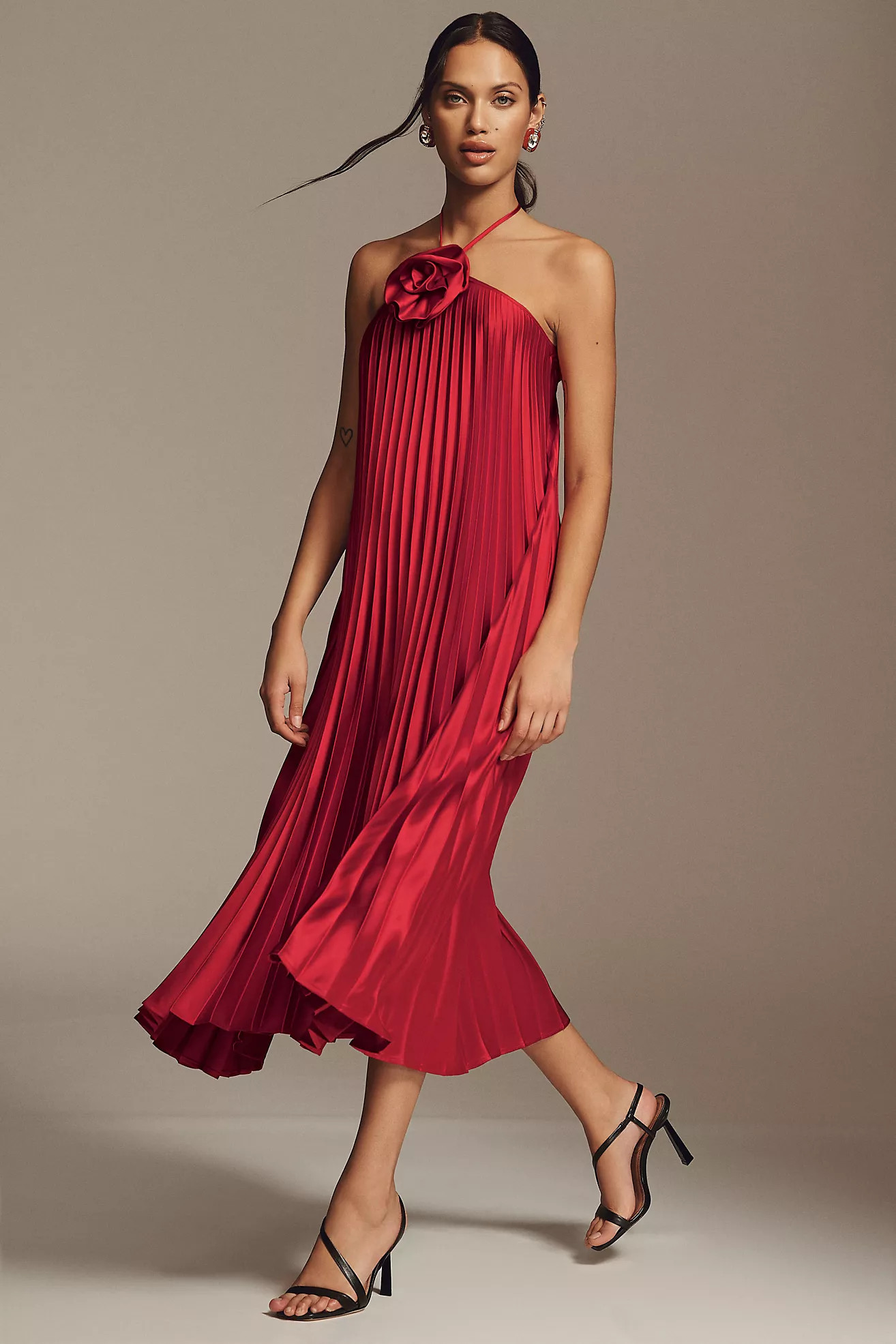 Delfi Collective Gisele Satin Pleated Midi Dress | Anthropologie (US)