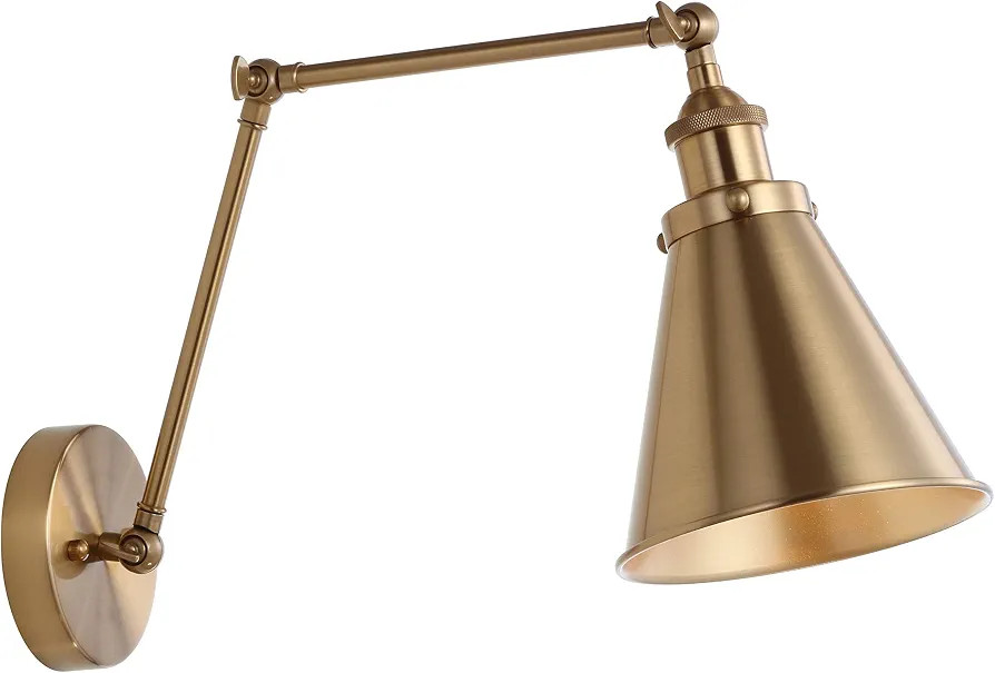 JONATHAN Y 7" Brass Gold Classic Industrial Metal Adjustable Arm LED Wall Sconce for Bedside Read... | Amazon (US)