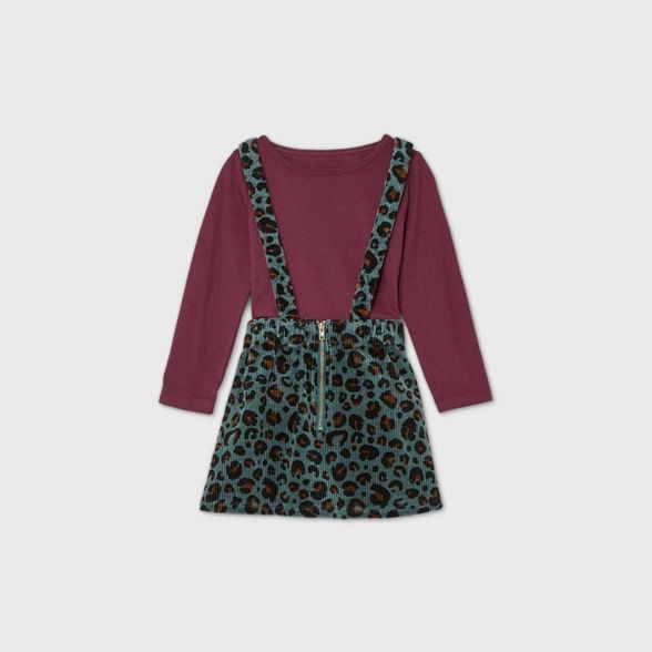 Toddler Girls' 2pc Leopard Print Long Sleeve T-Shirt & Skirtall Set - art class™ Maroon | Target