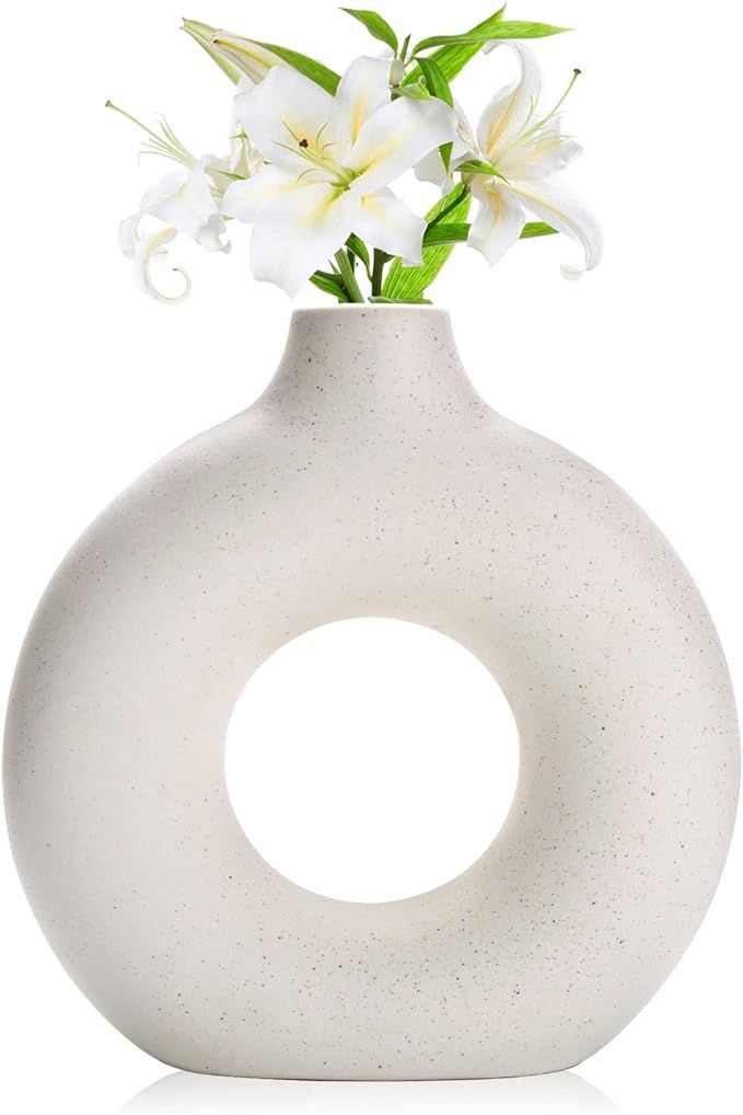 Joynisy Donut Vase|Circle Hollow Vase|Modern Matte Ceramic Vase, for Entryway Living Room Bedroom... | Amazon (US)