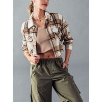 Snap Button Cropped Plaid Shacket, Cozy & Chic, Thick Fleece, Chest Pockets, Crop Shirt Jacket, Cuffs, Urban Wear, Trendy, Her Gift | Etsy (US)