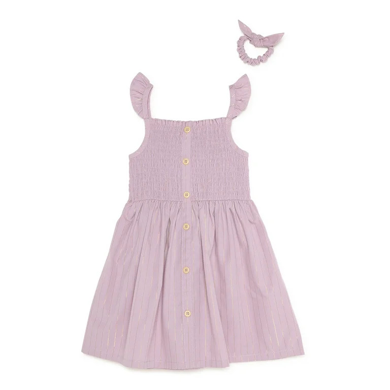 Wonder NationWonder Nation Baby and Toddler Girls Dress Set with Scrunchie, 2 Piece Set, Sizes 0/... | Walmart (US)