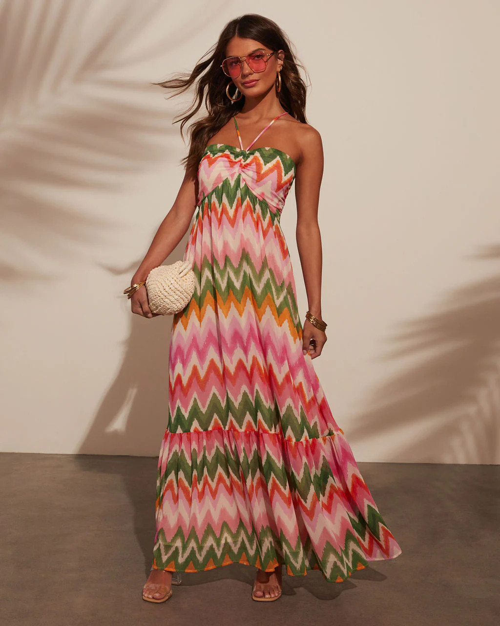 Sunset Tropics Zigzag Print Empire Maxi Dress | VICI