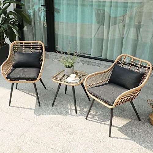 Verano Garden 3 Piece Patio Bistro Set, Outdoor Wicker Conversation Chair Sets Balcony Furniture,Cof | Amazon (US)