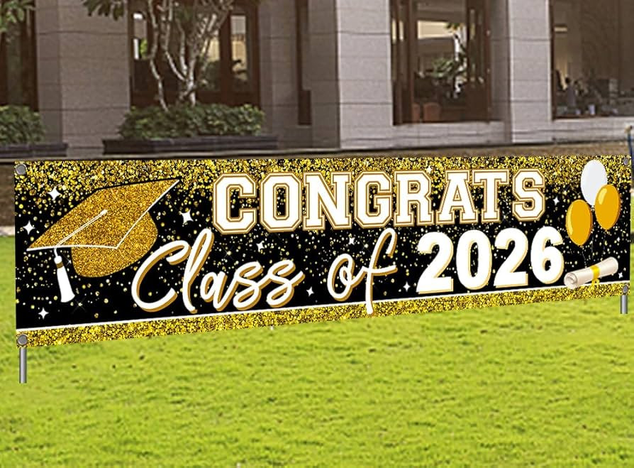 Large Congrats Grad Banner Gold Class of 2026 Banner Backdrop Graduation 2026 Yard Sign for Gradu... | Amazon (US)