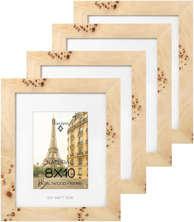 8x10 Matted to 5x7 Burl Wood Picture Frames - Natural Wood Finish Picture Frames for Family Photo... | Amazon (US)