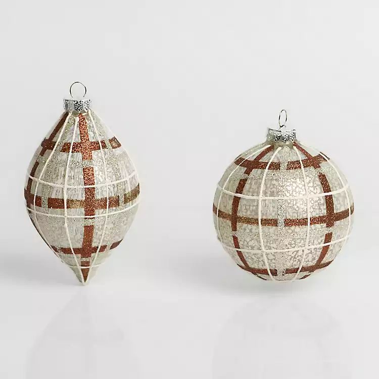 New! Brown and Silver Tartan Plaid Ornaments, Set of 2 | Kirkland's Home