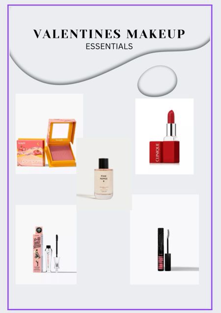 Valentines makeup essentials.. A pink blush, red lipstick, brows, mascara and perfume 

#LTKfindsunder50
