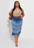 Frayed Two Tone Denim Maxi Skirt | Ashley Stewart