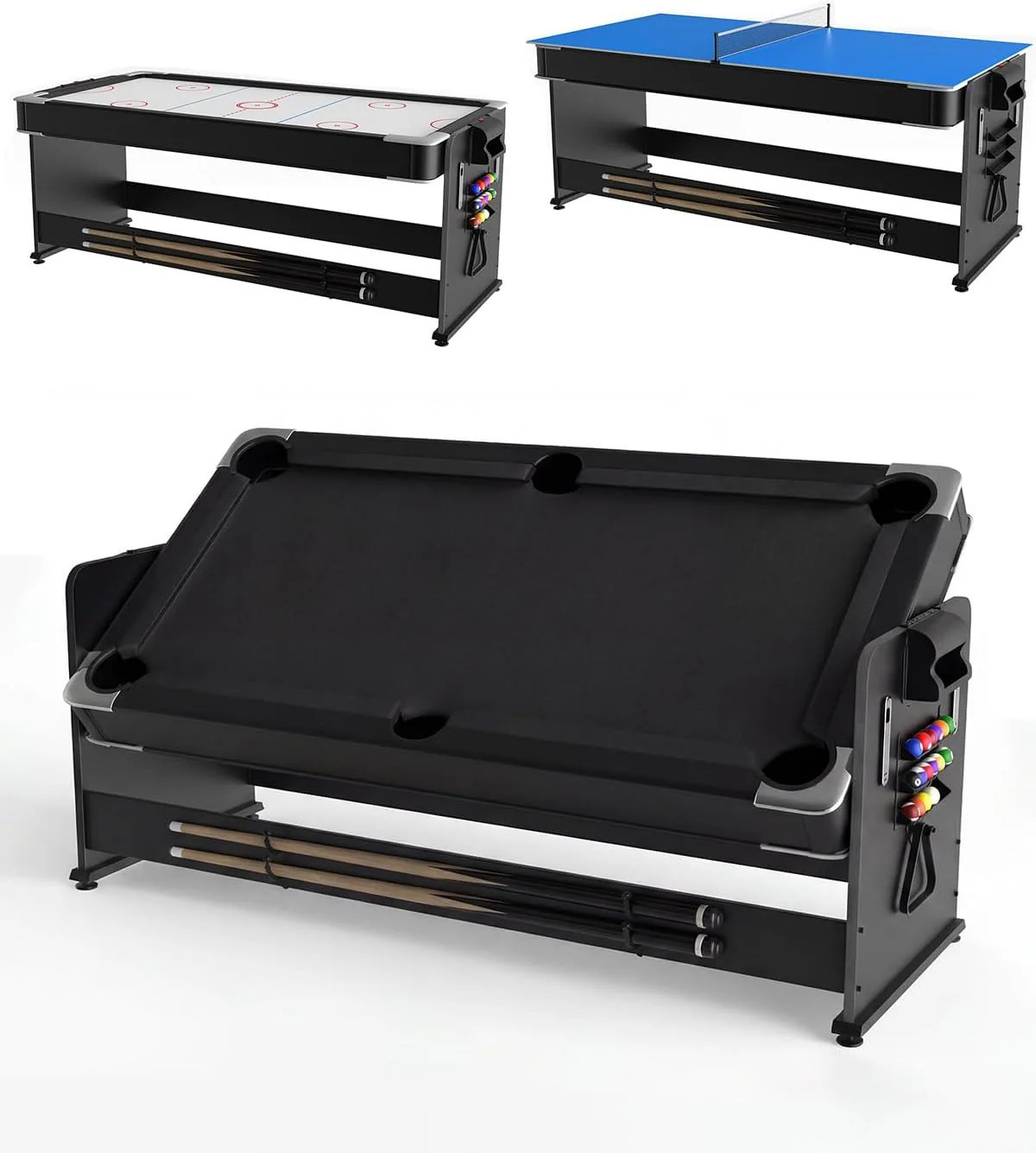Garvee 7 ft 3in1 MultiGame Table Air Hockey Billiards Ping Pong Combo with Powerful Airflow Full Accessories for Game Room Basement Family Fun Black | Lowe's