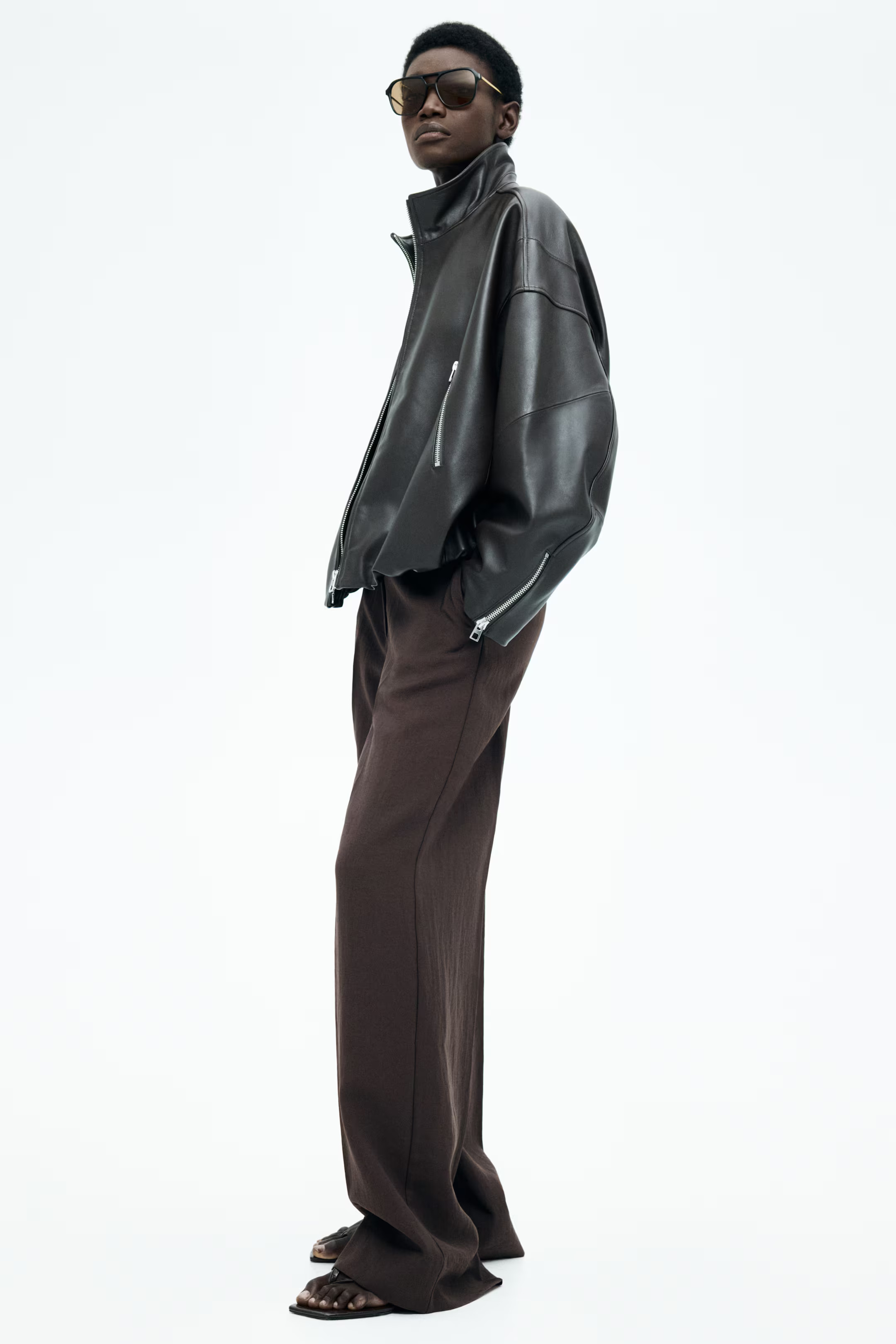 Wide tailored trousers - Dark brown - Ladies | H&M GB | H&M (UK, MY, IN, SG, PH, TW, HK)