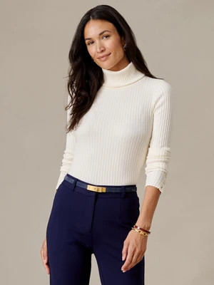 J.McLaughlin Women's Arlette Turtleneck Top Ivory, Size Large | Cotton/Spandex | J.McLaughlin
