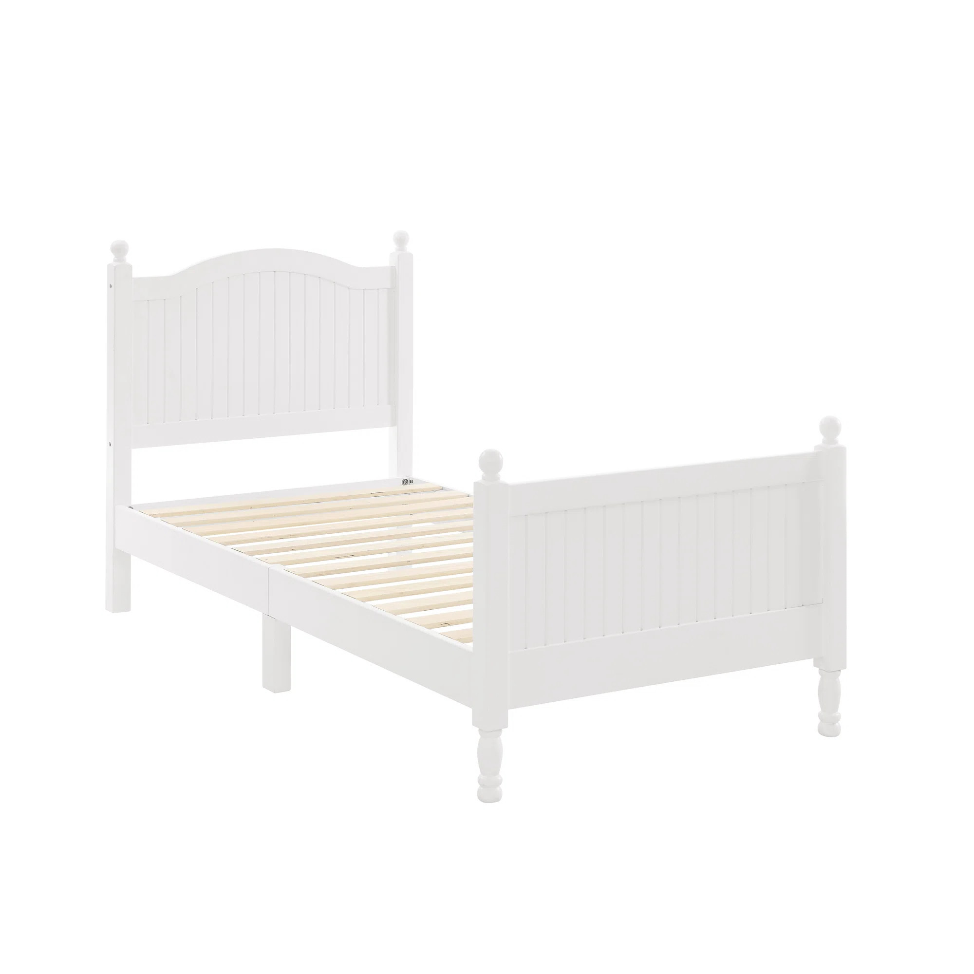 Wooden Twin Bed Frame with Headboard & Footboard Designed with Classic Ball Finials | Wayfair North America