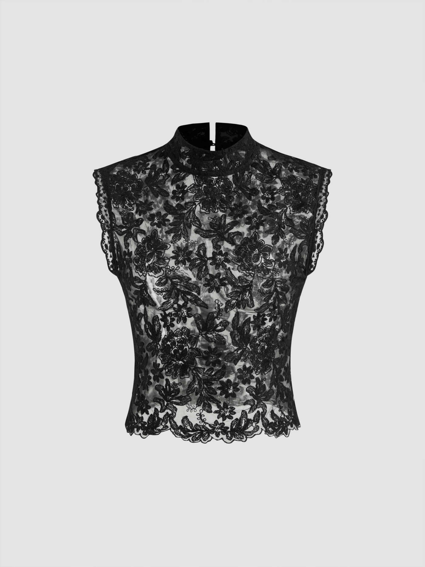 City Chic Lace Lace Mandarin Collar Floral See-through Tank Top For Daily Casual | Cider