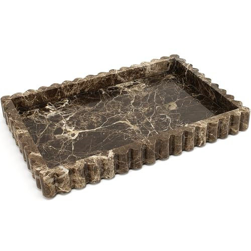 LIN CHUAN Marble Vanity Tray for Bathroom, 11.8 x 8 Inch, Brown | Natural Marble Trays, Fluted Edge Decorative Tray, Real Stone Serving Storage for Counter, Dresser, Coffee Table Home Decor | Amazon (US)