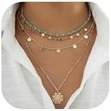 Dainty Layered Choker Necklace Bohemian Turquoise Necklace 14K Gold Plated Dainty Y Pendant Neckl... | Amazon (US)