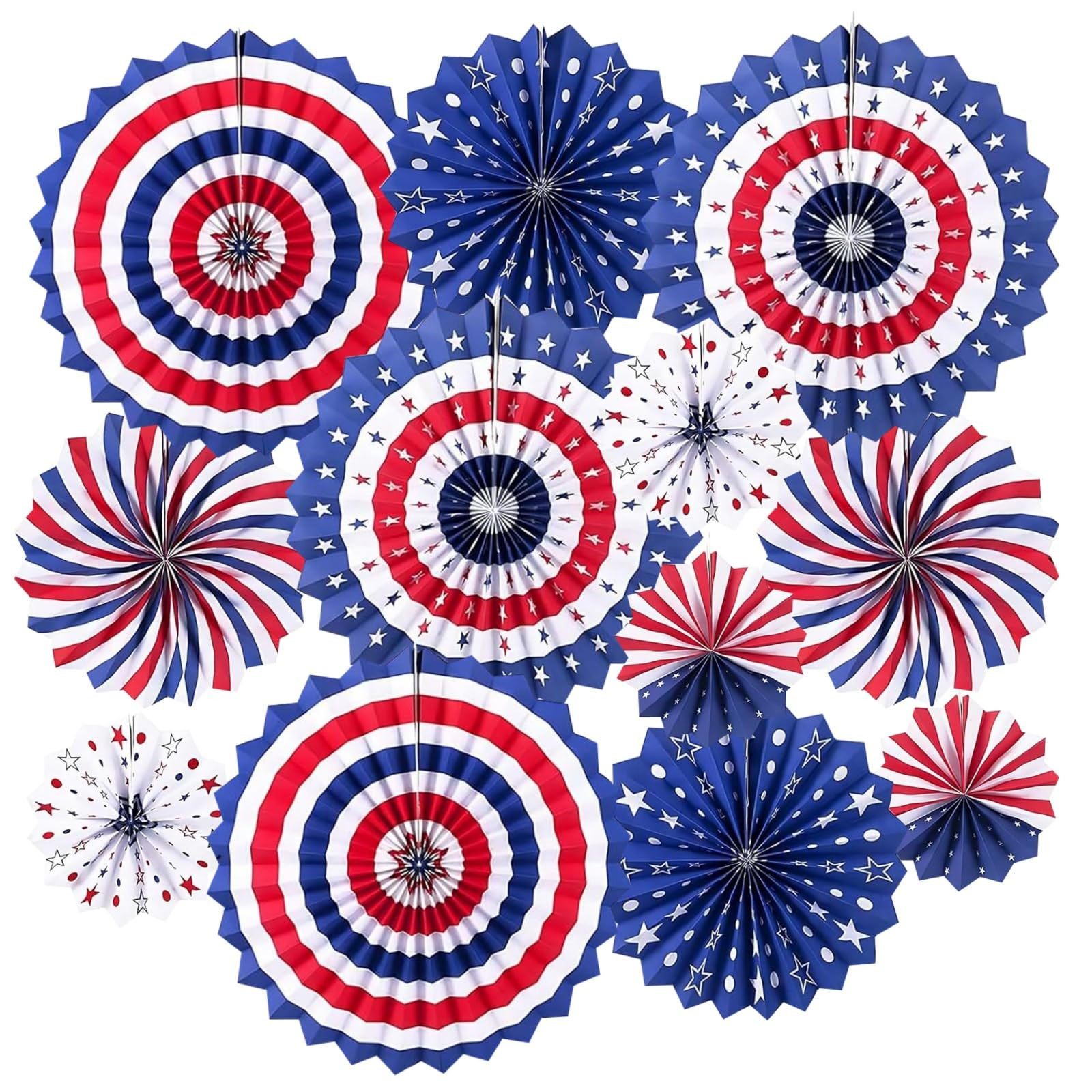 4th of July Patriotic Decorations, Red White Blue Hanging Paper Fans for Memorial Day Independenc... | Amazon (US)