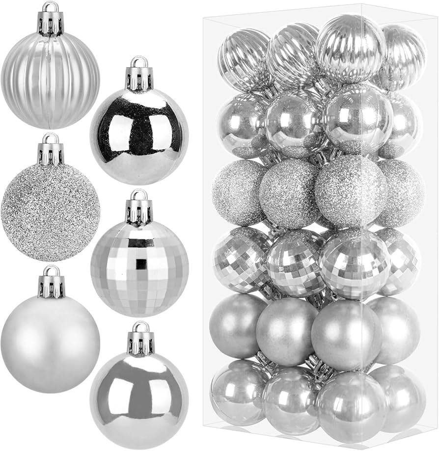 36 pcs Christmas Ball Ornament Set, 1.57 inch Christmas Decorative Balls with Hanging Strings, 6 ... | Amazon (US)