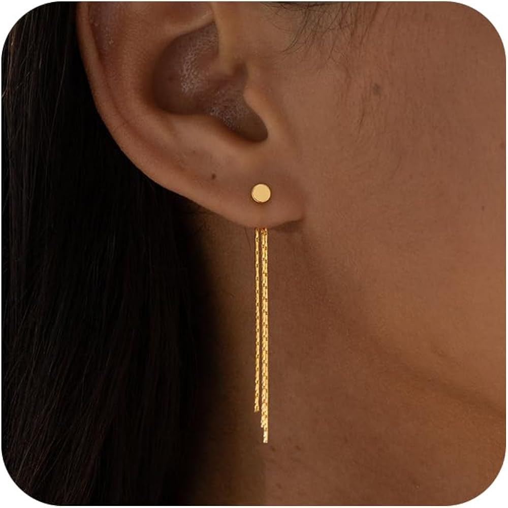 Gold Earrings for Women, 14K Gold Plated Tassel Dangle Earrings for Women Trendy Hypoallergenic L... | Amazon (US)
